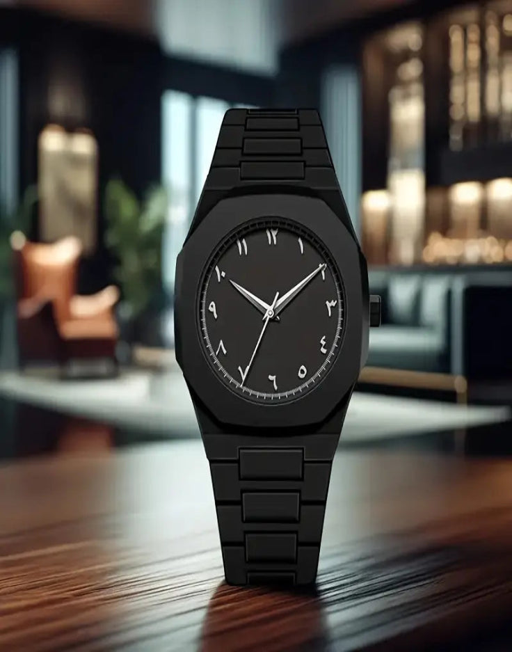 Aura black Arabic dial watch for men