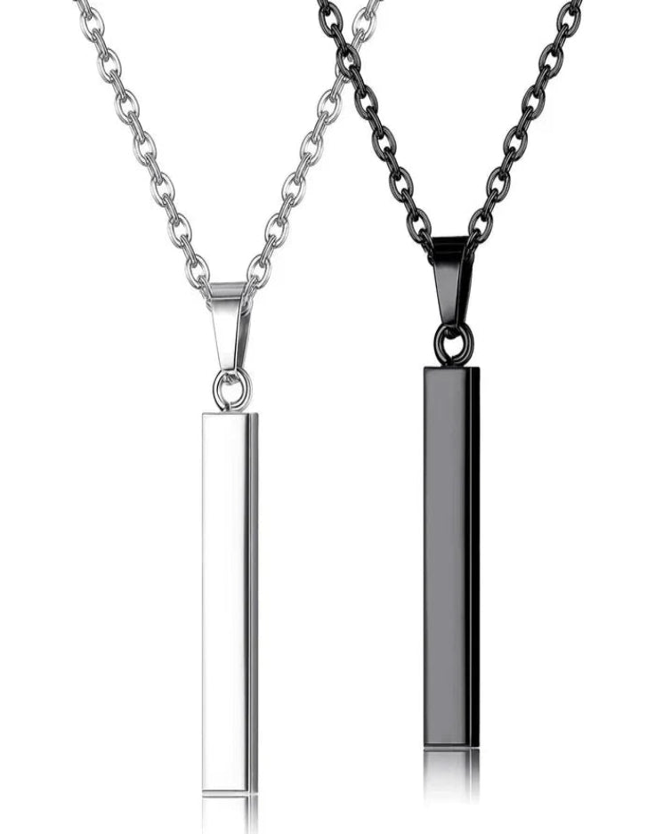Pack of 2 Silver & Black Stainless Steel Bar Necklaces For Men