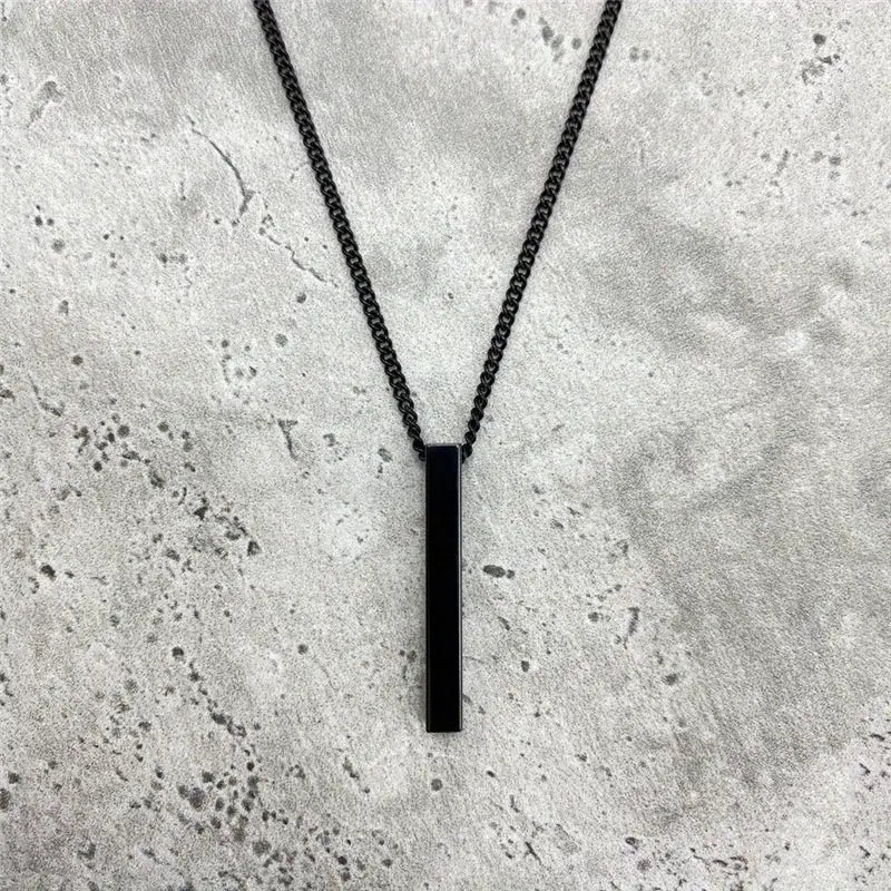 Pack of 2 Silver & Black Stainless Steel Bar Necklaces For Men