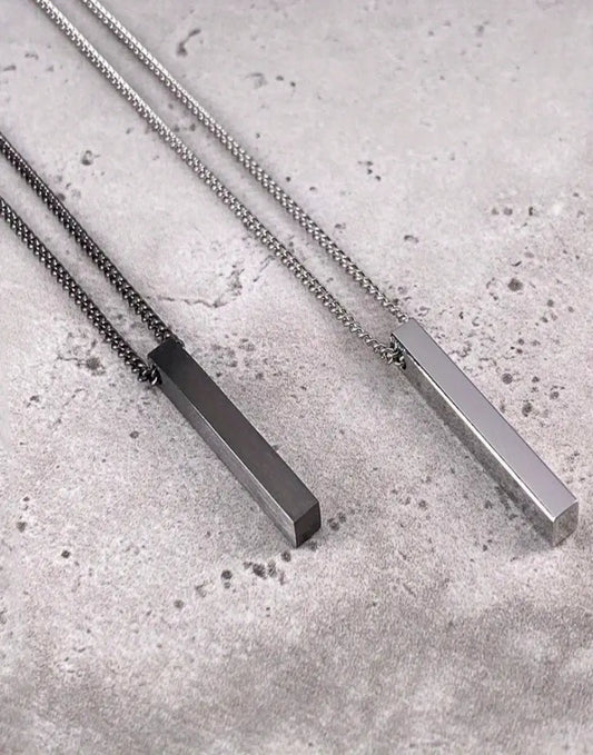 Pack of 2 Silver & Black Stainless Steel Bar Necklaces For Men