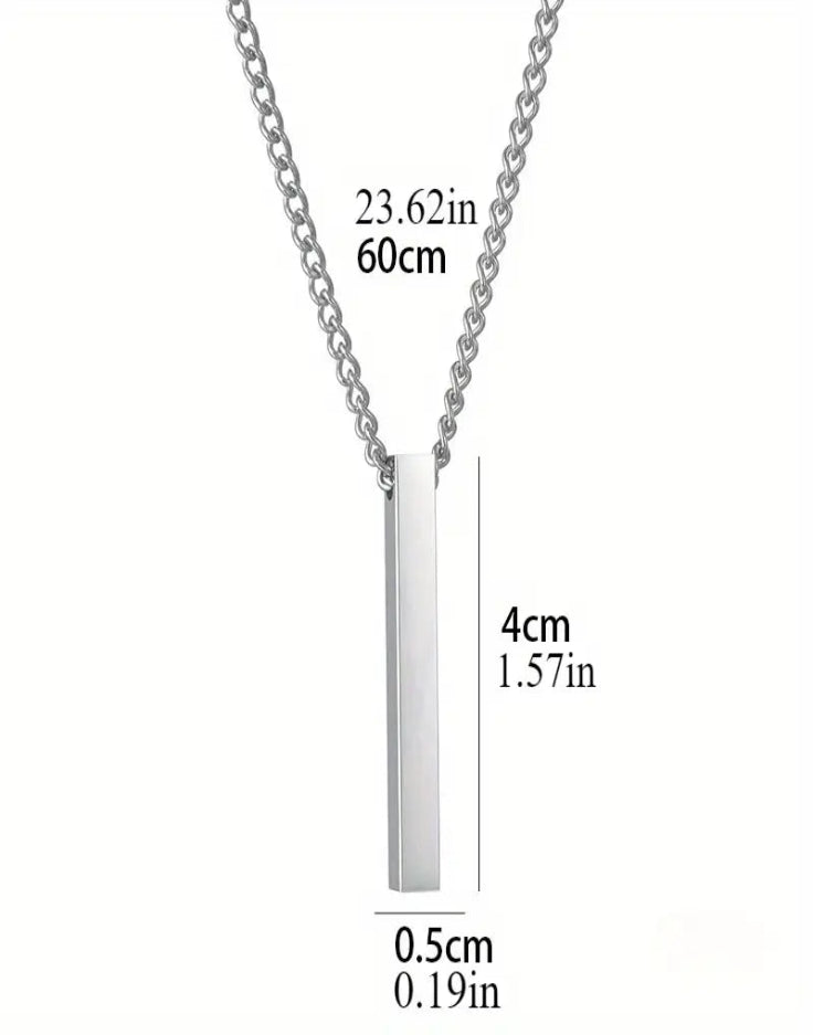 Pack of 2 Silver & Black Stainless Steel Bar Necklaces For Men